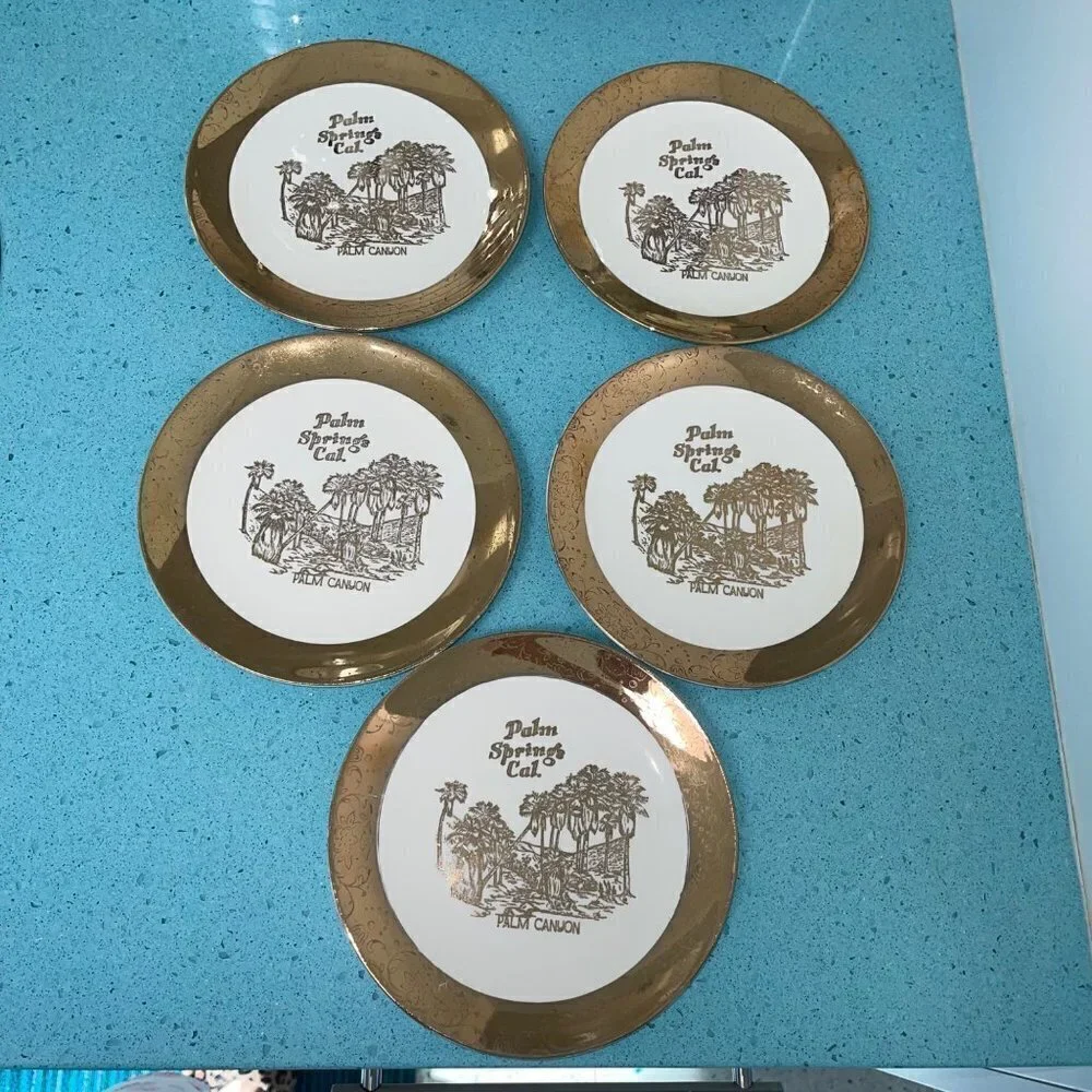 Palm Springs California Plates Vintage Porcelain Mid Century Modern Set of Five